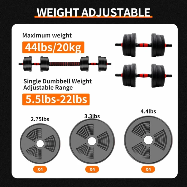 kf-A19036041278a4e439b70967fa564b9e48 SaeeNova 5-44lbs Adjustable Dumbbell Set with Anti-Slip Grip