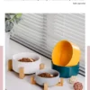 SaeeNova Double Ceramic Pet Bowl with Wood Stand