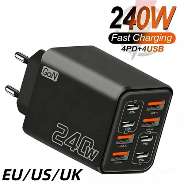 kf-S889e339771bb46dc8fe0945a33a262bf7 SaeeNova 240W 8 in 1 USB C Fast Charging Travel Charger