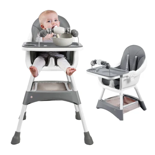SaeeNova Portable Baby High Chair | Double-Layer Dinner Plate and Toy Rack