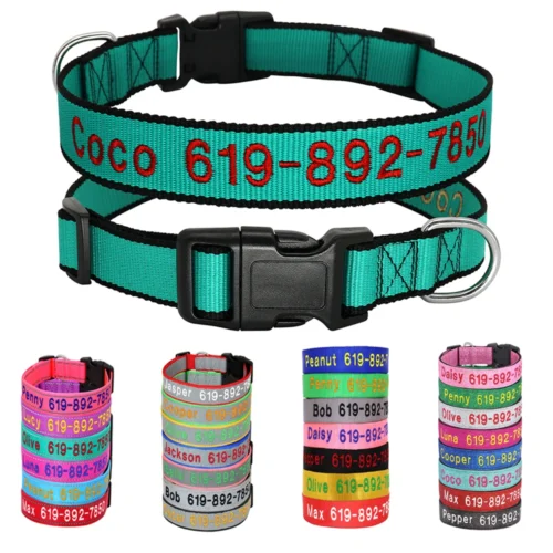 SaeeNova Adjustable Nylon Embroidered Dog Collar